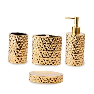 Gold Bathroom Accessory Sets 4 Piece Ceramic Gift Set Apartment A-a-gold - Picture 1 of 7