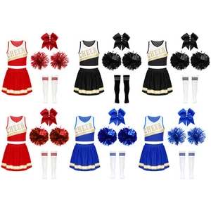 Kids Girls Cheer Dance Halloween Costume Outfit Cheerleading Uniform Fancy Dress - Picture 1 of 59