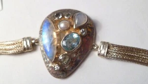 STARBORN MOONSTONE, Blue Topaz, Pearl  .925 STERLING SILVER Medallion Bracelet! - Picture 1 of 8