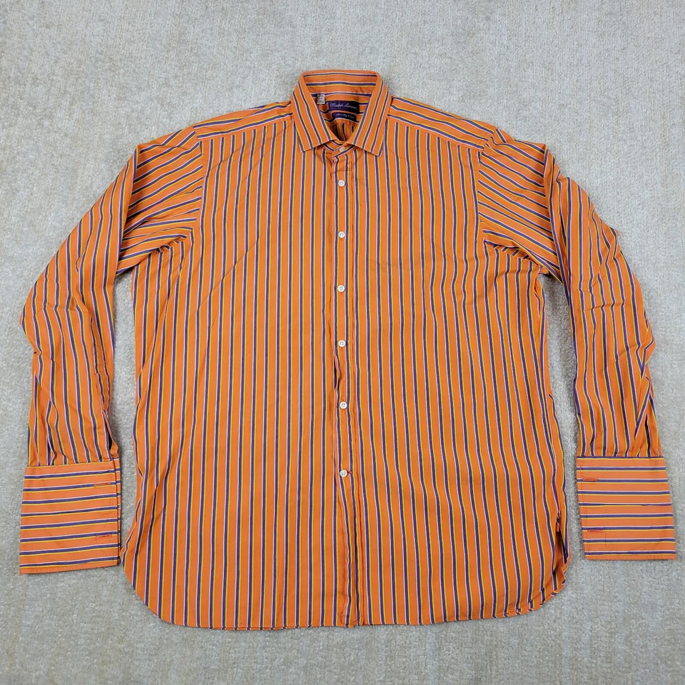 Camisa Ralph Lauren Para Hombre 17 2XL Naranja Azul Rayas Abotonada Púrpura Etiqueta Italia Foto 1 de 4