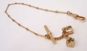 GOLD FILLED WATCH CHAIN VERY WELL MADE WITH DICE FOB - Picture 1 of 5