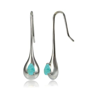 Sterling Silver Simulated Turquoise Teardrop Lotus Earrings - Picture 1 of 3