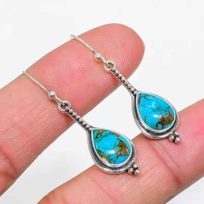 Arizona Ithaca Peak Turquoise Earrings 925 Sterling Silver Teardrop Fine Jewelry - Image 1 of 4