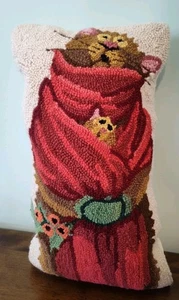 Wool Needlepoint Pillow, Weird Cat, 21 Inches Tall, READ! - Picture 1 of 4