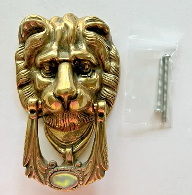 Brass Lion Head Gothic Architectural Door Knocker Attached Striker Screws - Image 1 of 4