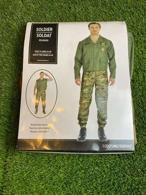 Disfraz de soldado Amscan 2 piezas para hombre talla XL verde con mangas extraíbles NUEVO en paquete Foto 1 de 4