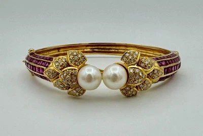 Vintage Pearl Diamond Ruby Bracelet 18k - Image 1 of 4