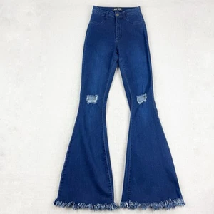 JC JQ Bell Bottom Blue Jeans Damen Small High Rise Super Stretchy Distressed - Bild 1 von 18