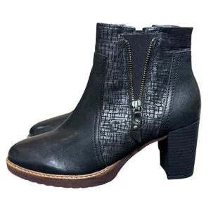 Gabor Black Leather Heeled Ankle Boots Block Heel Zip Up Detail Size 5.5 US 8 - Picture 1 of 14