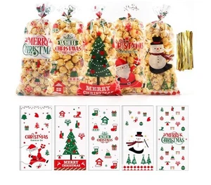 2 PACK Of Christmas Treat Bags 100 Pack Cellophane Treat Bags W 120 Ties Each - Picture 1 of 5