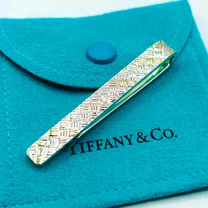 Raro Tiffany & Co. Clip de corbata plata 925 y oro 750 diseño de malla sin caja, Japón usado - Imagen 1 de 5