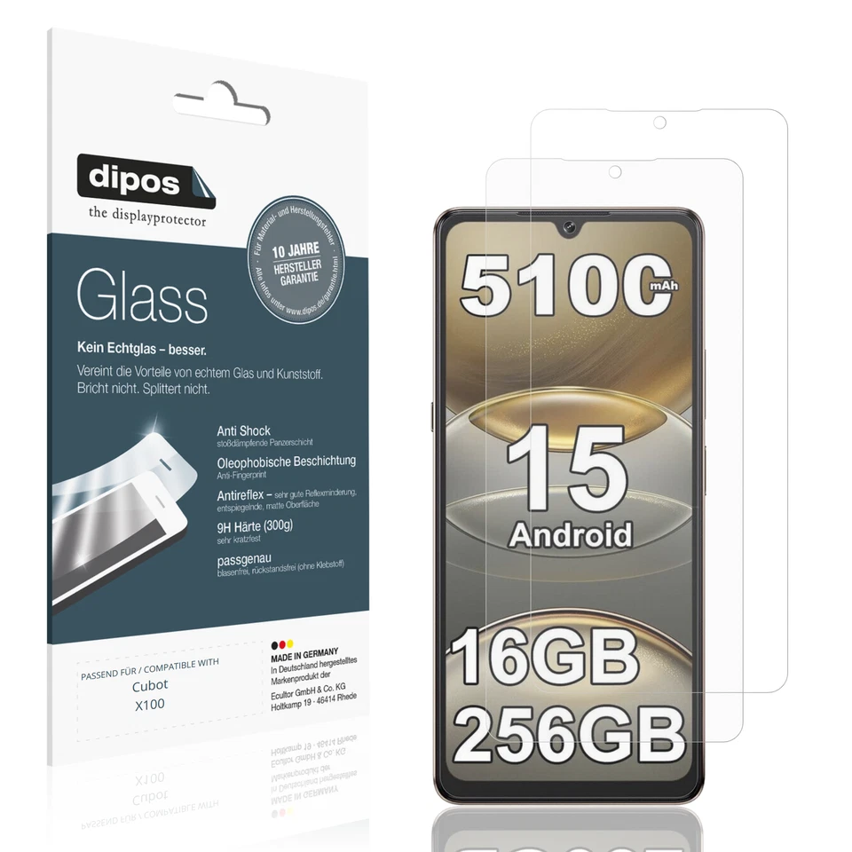 2x Protector de Pantalla para Cubot X100 Cristal Flexible Mate 9H dipos Foto 1 de 4