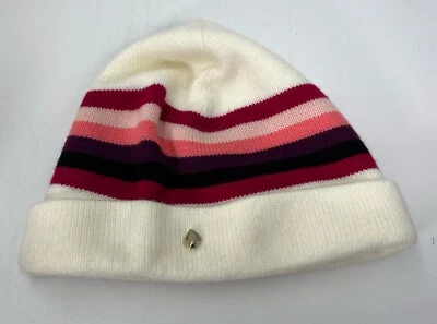 Kate Spade New York Colorblock Stripe Beanie Hat White Red Black Purple - Image 1 of 4