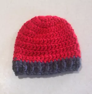 Crochet Red with Gray Ribbed Trim Cap 18" Doll - Picture 1 of 1