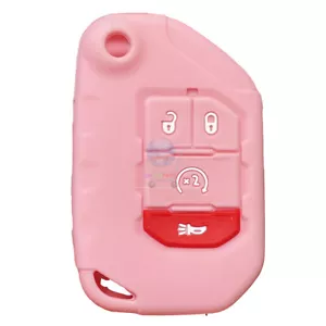 Fit Jeep Wrangler JK Gladiator 4 Button Remote Key Fob Silicone Case Cover Pink - Picture 1 of 8