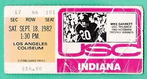 9-18-82 Indiana at USC NCAA Football Ticket Stub Mike Garrett on Ticket - Picture 1 of 1