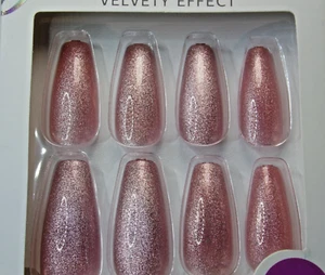 KISS Gel Fantasy Magnetic Velvety Effect NAILS GLUE ON Pink LONG LENGTH, COFFIN - Picture 1 of 3