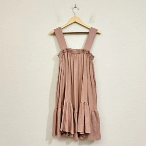 FREE PEOPLE Mini Dress Womens Sz M Brown Sleeveless A-Line Peplum Drop Waist NWT - Picture 1 of 13