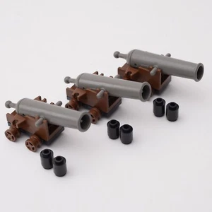 3x Lego Castle Pirates Cannon Vintage Brown Base and Wheels - Picture 1 of 2