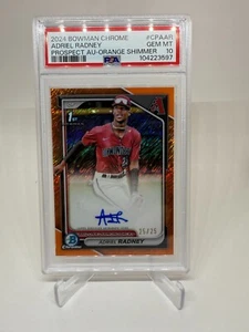 2024 Bowman Cromo Adriel Radney 1° Auto Arancione Shimmer Rifrattore 25/25 PSA 10 - Foto 1 di 2