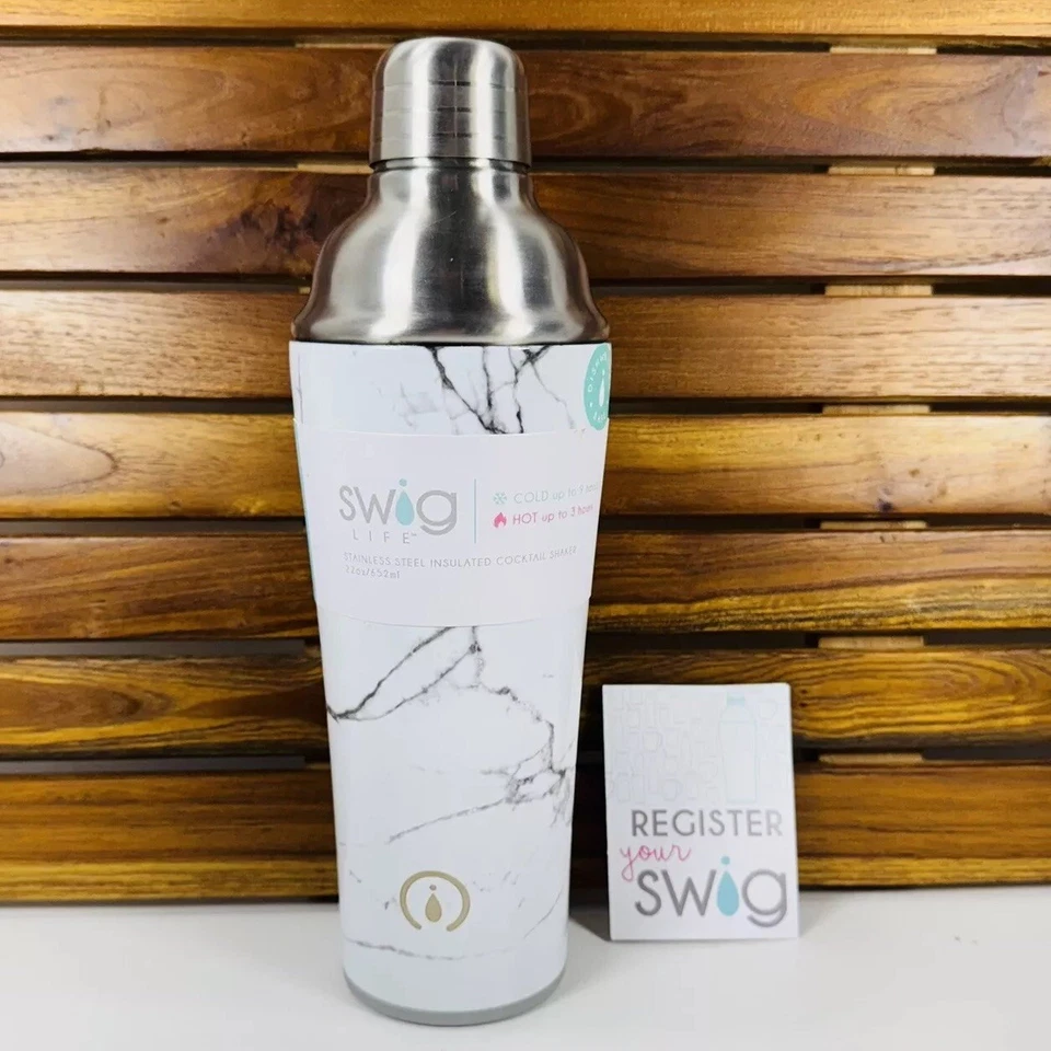 Colador colador colador de metal con estampado de mármol blanco y gris Swig nuevo con etiquetas Foto 1 de 4