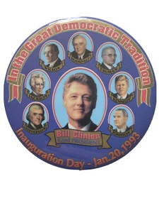 Botón de inauguración original 4" 1993 del presidente Bill Clinton Roosevelt Kennedy - Imagen 1 de 2