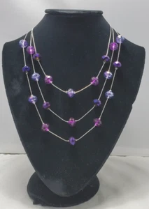 Amethyst color crystal multi layer graduated necklace with silver chain NWT - Picture 1 of 7