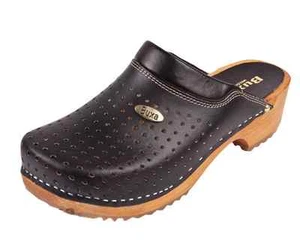 Zoccoli donna in legno e pelle colore nero F11 - Foto 1 di 4