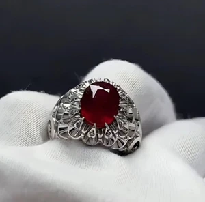 Gemma Rubino Rosso Naturale con Anello in Argento Sterling 925 da Uomo Elegante Anello - Foto 1 di 6