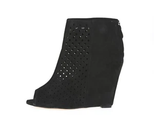 Rebecca Minkoff Sienna 228736 Black Suede Peep Toe Wedge Booties Size 8 M - Picture 1 of 6