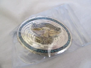 HARLEY DAVIDSON Eagle USA Turquoise Inlaid Chip Buckle Alpaca Silver Mexico - Picture 1 of 4