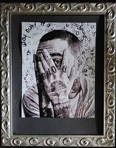 Mac Miller gerahmtes Kunstwerk Selbstporträt gezeichnet und signiert von lokalem Tätowierer - Bild 1 von 11