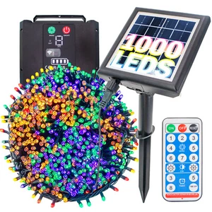 Solar Christmas Tree Lights 1000 LED 364ft RGB Multicolor, 8 Mode Remote Outdoor - Picture 1 of 8