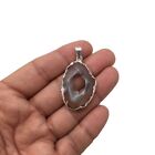 Agate Druzy Slice Geode Pendant Silver Plated from Brazil,Free 18" Chain, Bp737