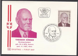 Austria FDC 1973 Michel 1412 Yvert 1241 Scott 940 Theodor Körner - Picture 1 of 1
