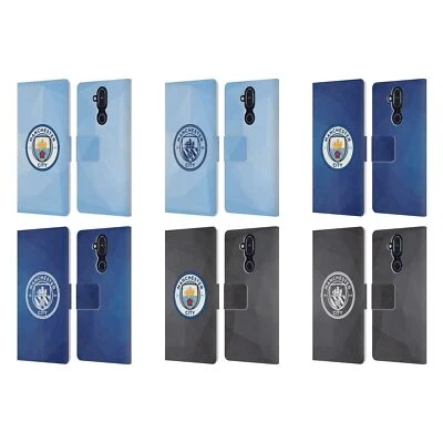 MAN CITY FC BADGE GEOMETRIC LEATHER BOOK CASE FOR MICROSOFT NOKIA PHONES - Image 1 of 4