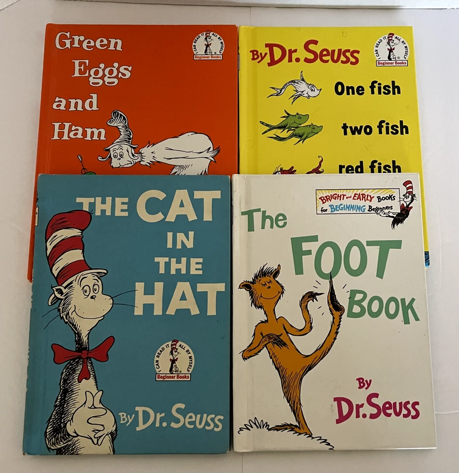Dr. Seuss Green Eggs One Fish Cat in the Hat Foot Book - Lot of 4 Books Foto 1 de 1