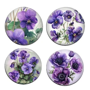 Juego de 4 imanes flores violetas febrero mes nacimiento flores acuarela arte impresiones - Imagen 1 de 6