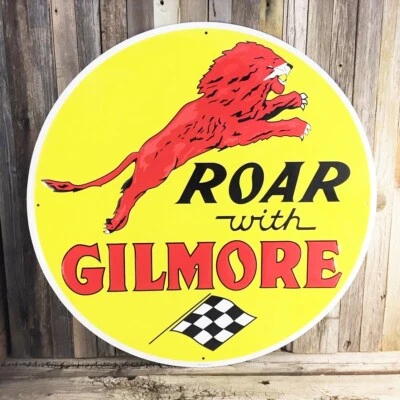 Gilmore Gasoline Gas Oil 24" Large Embossed Round Metal Tin Sign Vintage Garage - Image 1 of 2