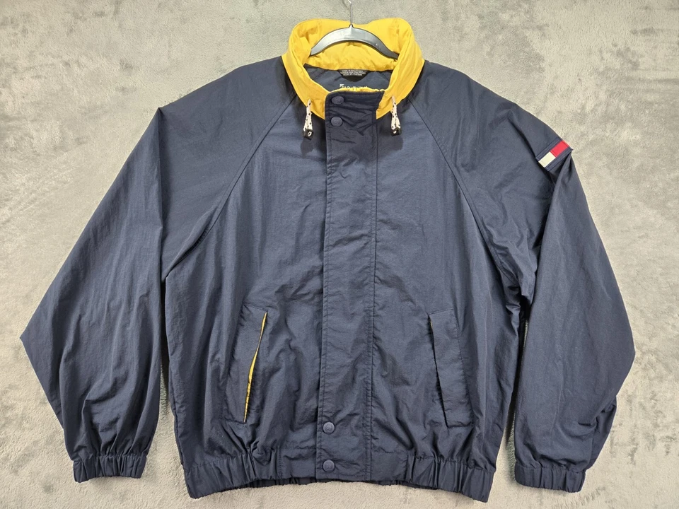 Chaqueta con Capucha Tommy Hilfiger Mediana Para Hombre Cremallera Completa De Colección Spellout Azul Marino Amarillo  Foto 1 de 4