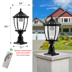 2 Pack 20'' Solar Post Light Outdoor Black Pillar w Remote Control Dusk To Dawn - Picture 1 of 11