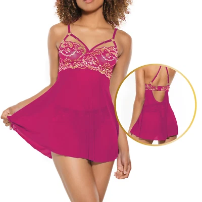 Sexy Womens Babydoll Lingerie with Thong Ladies Night Wear Sleepwear Small - Image 1 of 4