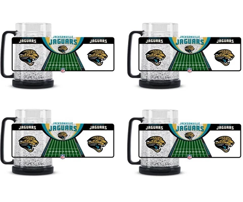 New 4pc Set NFL Jacksonville Jaguars 16oz Crystal Freezer Mugs Cup BPA LEAD FREE Cover
