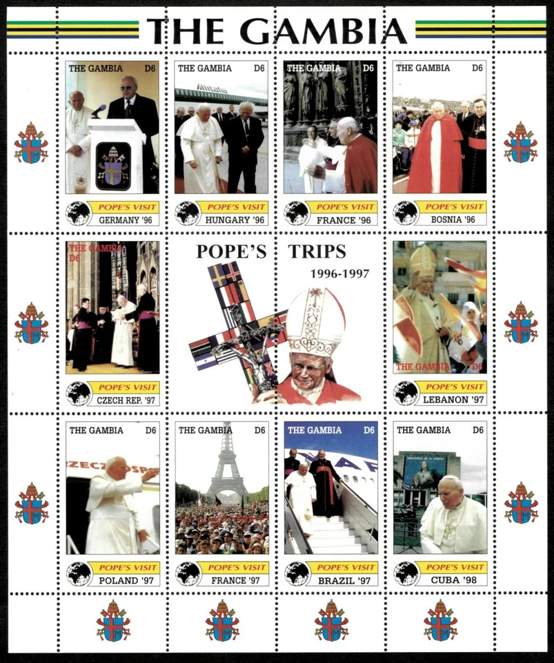 Gambia 2000 - Visitas del Papa Alemania Francia - Hoja de 10 estampillas Scott 2227 - MNH Foto 1 de 1