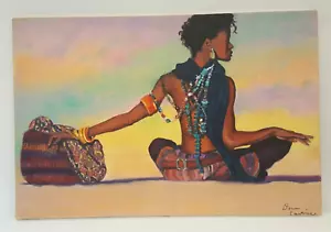 Pintura al óleo original mujer afroamericana cuentas artista firmado Dawn Canfield - Imagen 1 de 10