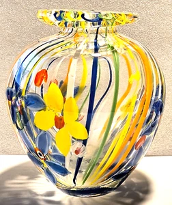 Multi-Color stripes/Floral HEAVY  (Over 4 pounds)  Morano style glass vase - Foto 1 di 10