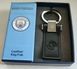 Manchester City FC Oficial Cuero Negro Metal Llavero Anillo Caja de Regalo MCFC NUEVO EN CAJA - Imagen 1 de 5