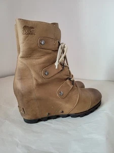 Sorel Joan of Arctic Wedge Boots Waterproof Leather Dark Fossil Women's Size 7.5 - Picture 1 of 8