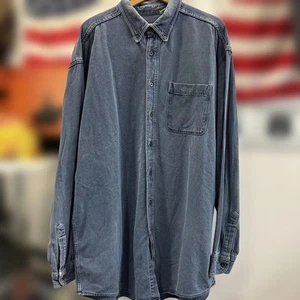80s L.L.Bean Sashiko Indigo Shirt XL  Cotton Blue Button Up Rare - Picture 1 of 7