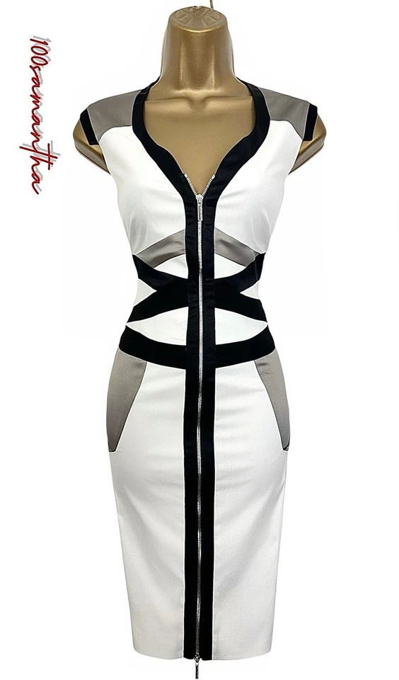 NEW Karen Millen UK 16 VINTAGE COTTON SILK CONTOUR ZIP PENCIL DRESS - Image 1 of 4